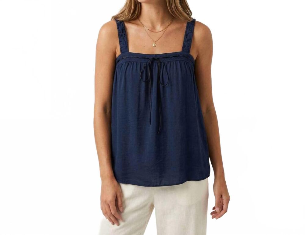 NEW NAKED ZEBRA contrast stitch tie front top in navy